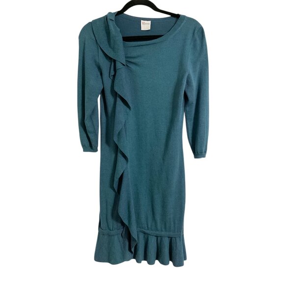 RED Valentino Wool Blend Ruffle Accent Dress Teal size *XS - Picture 2 of 12